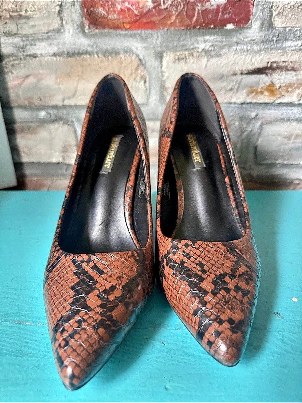 Olivia Miller Pointed Toe Animal Print Heels in Brown & Black
